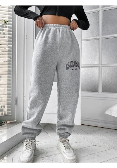 Kadın California Baskılı Paça Lastikli Oversize Eşofman 001