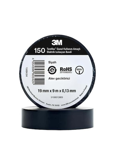 Temflex Elektrik İzolasyon Bandı Siyah 0,13 Mm X 19 Mm X 9 Metre
