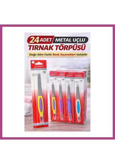 Gees Global 24 Adet Metal Uçlu Tırnak Törpüsü Blister Ambalajlı Profesyonel Manikür Törpüsü Seti Gbzs