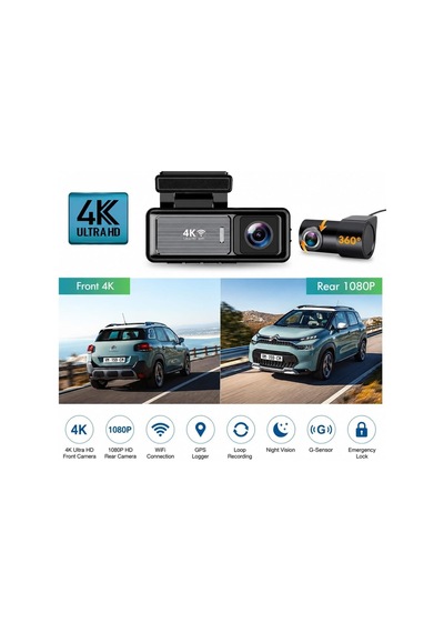 M6 4k Ultra Hd Araç İçi Kamera 3.2 Ips Ekran, Wi-fi Viidure Uygulama , Gps Ve Ön 4k + Arka 1080p Çift Kameralı