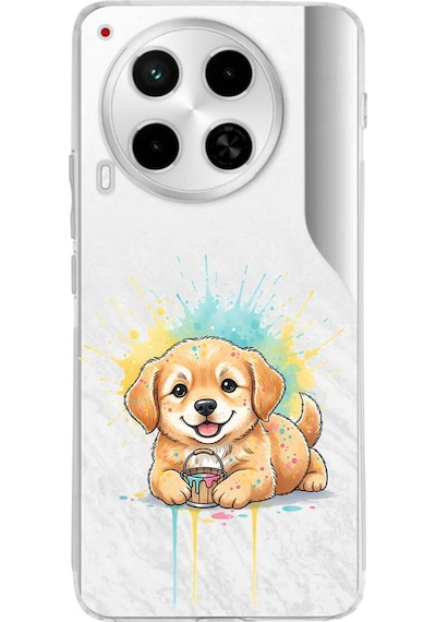 Tecno Camon 30 İle Uyumlu Splash Köpek Tasarımlı Şeffaf Silikon Kılıf Şeffaf