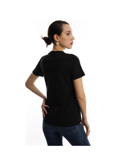 Kadın Minimal Project Basklı Tişört Siyah