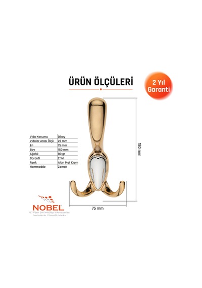 Ari S Portmanto Askısı, Metal Vestiyer Askısı, 80 Gr, Dolap Ve Duvar Askılığı, Altin Vidalı Altın