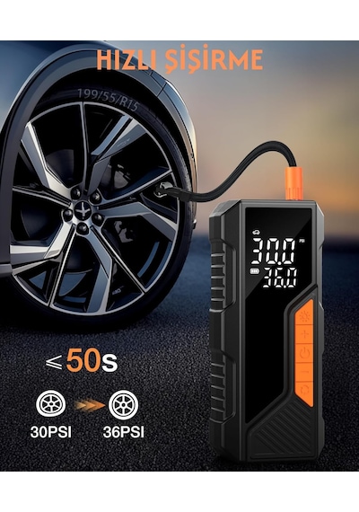 Lexroo Dijital Göstergeli Led Işıklı Taşınabilir Powerbank 4500mah Araç Bisiklet Top Lastik Şişirme Standart