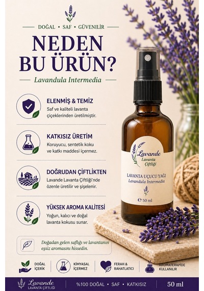 Lavande Lavanta Çiftliği Lavanta Yağı L.Angustifolia Sprey 50 ML