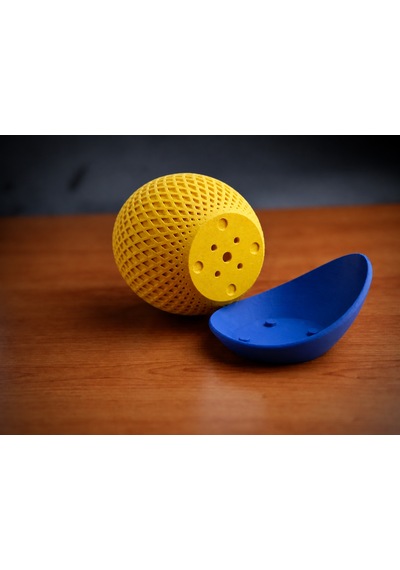 3d Baskı Küre Saksı - Kafes Dokulu İki Parçalı Dekoratif Saksı - Sarı-mavi Çok Renkli