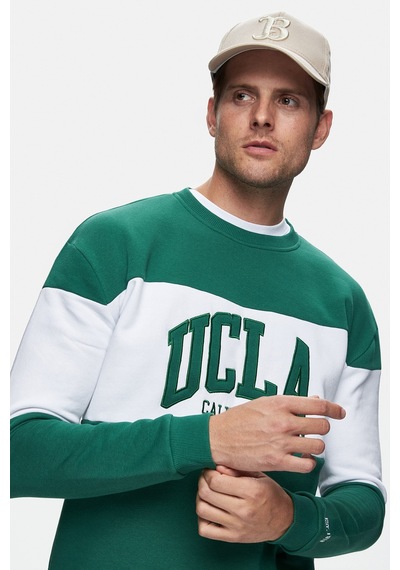 Ucla Archer Yeşil Bisiklet Yaka Nakışlı Loose Fit Erkek Sweatshirt Yeşil