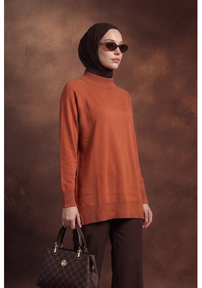 Armine Trend Bisiklet Yaka Uzun Kollu Sade Rahat Kesim Tunik Şeftali 26ktd419 Somon