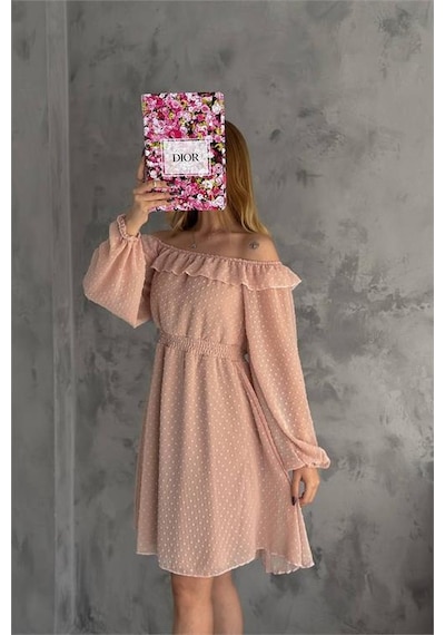 Dipmoda Kadın Camel Madonna Yaka Mini Ponpon Şifon Elbise Dpk2057 Camel Dipmoda Kadın Camel Madonna Yaka Mini Ponpon Şifon Elbise Dpk2057 Camel