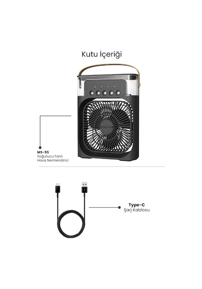 600 Ml Su Tanklı Buharlı Serinletici Fan Taşınabilir Mini Fan Led Işıklı Hava Soğutucu Vantilatör