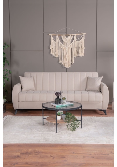 Kilim Mobilya Linda Üç Kişilik Kanepe Yüksek Ayaklı Krem