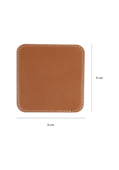 Bardak Altlığı,6 Lı Set,masaüstü Kare Cup Coaster,vegan Suni Deri,11x11 Cm.,taba