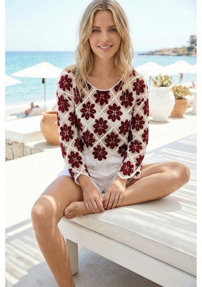 Sayzen Your Shine Çiçek Desenli Dantel Işleme Crop Sayzen Çiçek Desenli Dantel Işleme Crop Mürdüm