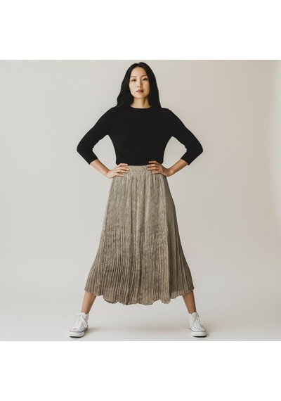 Eren Style Pileli Beli Lastikli Şifon Etek 95 Cm - 38-50 Vizon