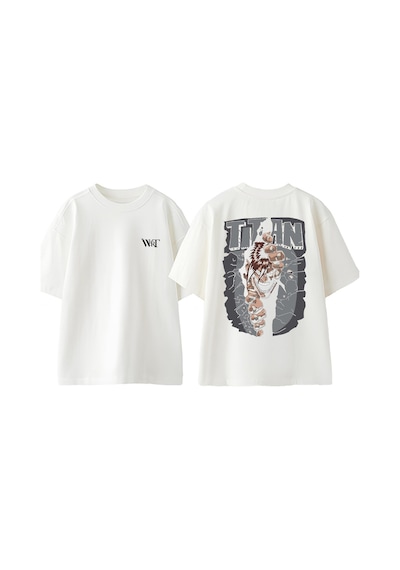 Thewert Atack On Titan Tasarım Sırt Baskılı Pamuk Beyaz Oversize T-shirt