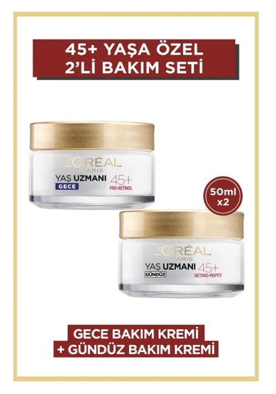 Loreal Yaş Uzmanı 45+ Kırışıklık Karşıtı Sıkılaştırıcı Gece + Gündüz Kremi 50 Ml + 50 Ml