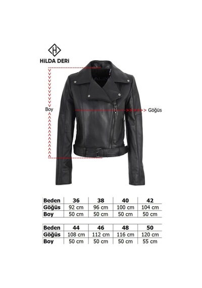 Hilda Deri Emery Biker Tarzı Siyah Oversize Hakiki Kuzu Derisi Kadın Ceket 001