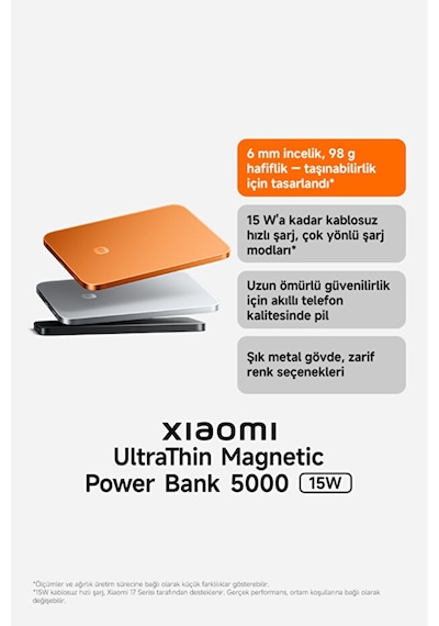 Xiaomi UltraThin Magnetic Power Bank 5000 15W Turuncu
