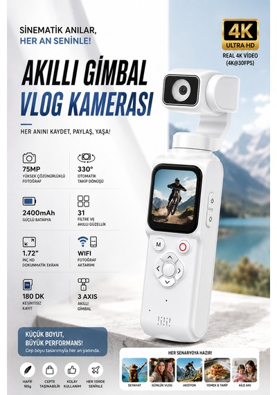 Qstar 4k Hd Profesyonel Vlog Kamerası 330 Döner Lensli Dijital Video Kamera Yüksek Stabilizasyon