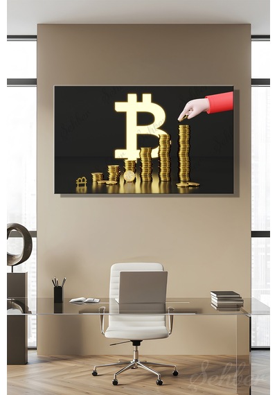 Dekoratif Yatay Kanvas Tablo Tekli Ofis Broker Bankacılık Yatırım Kripto Para Bitcoin Borsa Forex