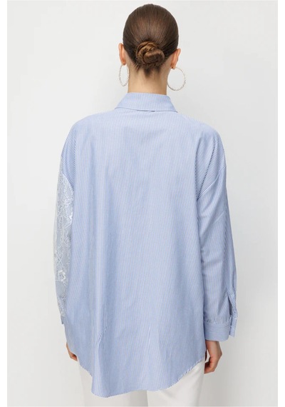 Ghisa Dantel Kumaş Mixli Tunik Mavi - 877024323 Mavi
