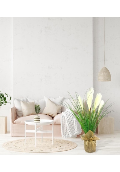 Yapay Çiçek Beyaz Püskül Grass Keten Saksılı Panpas 80 40cm Saz