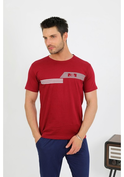Akbeniz Erkek Pamuk Kısa Kol Pijama Takım Bordo 6875 Bordo