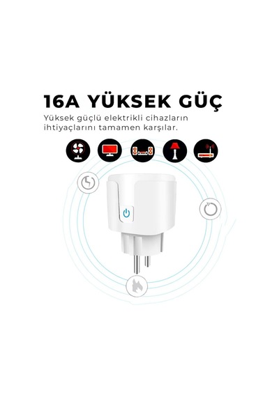 Wi-fi Kontrollü Akım Korumalı Akıllı Priz 16a Tuya & Smart Life Destekli
