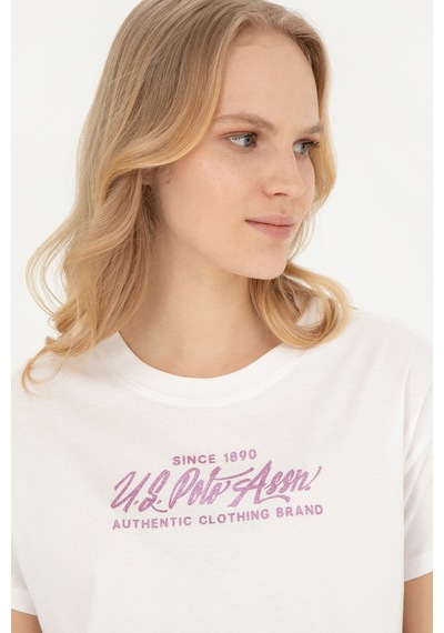 U.S. Polo Assn. Kadın Ekru Bisiklet Yaka Tişört 50282898-VR019