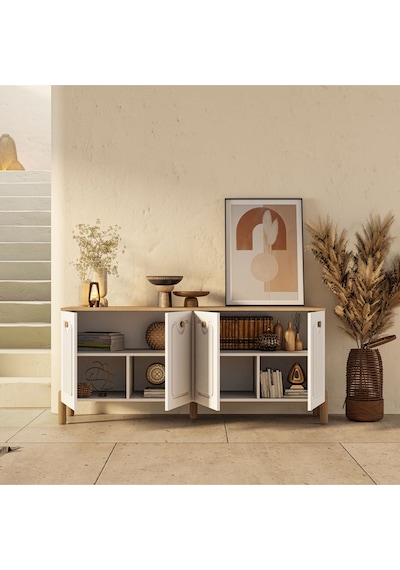 1740 Napoli 180 Cm Membran Mdf Kapaklı Bohem Konsol Sepet - Beyaz Beyaz - Meşe