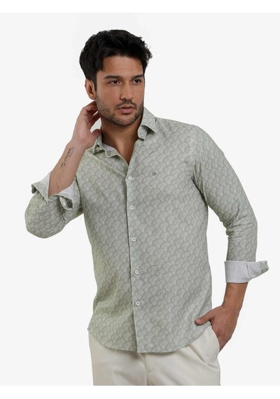 Dufy Yeşil Erkek Slim Fit Çiçek Desenli Klasik Yaka Uzun Kol Gömlek - 104880-yeşil Yeşil