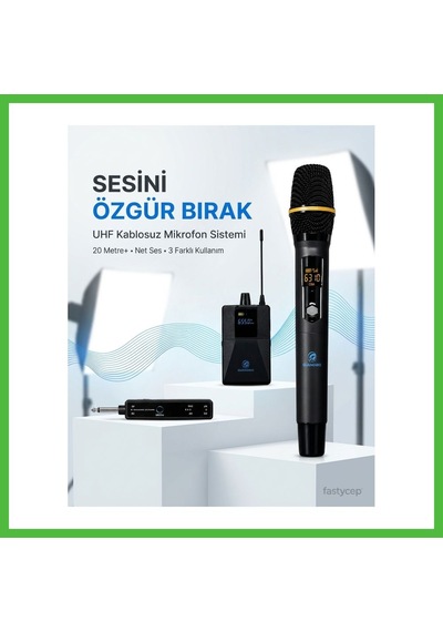 Vaveni Uhf Kablosuz Mikrofon Seti El Yaka Ve Boyun Mikrofonlu 6.5mm Alıcılı 3.5mm Çeviricili Profesyonel Arz