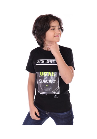 Toontoy Kids Toontoy Erkek Çocuk Süs Cepli Special Operation Baskılı Tişört Siyah
