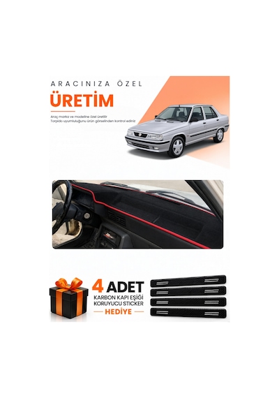 Renault 9 Broadway 1985-2000 Uyumlu Torpido Koruma Örtüsü Oto Kılıfı - Siyah Kırmızı