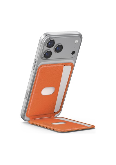 Skinarma Axis Serisi Foldable Stand Özellikli Deri Tasarımlı Kartlık Turuncu Turuncu