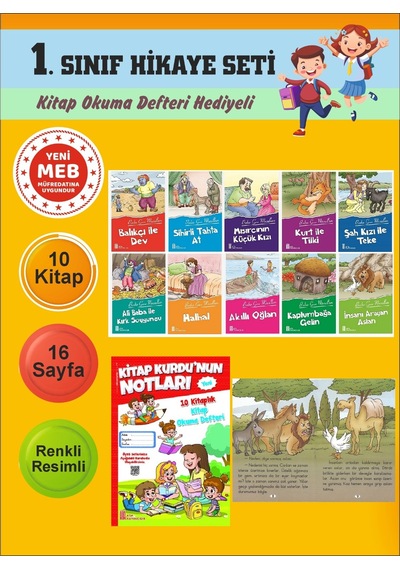 1.sınıflar İçin Okumayı Sevdiren 10 Lu Hikaye Seti 2 Kitap Okuma Defteri Hediyeli