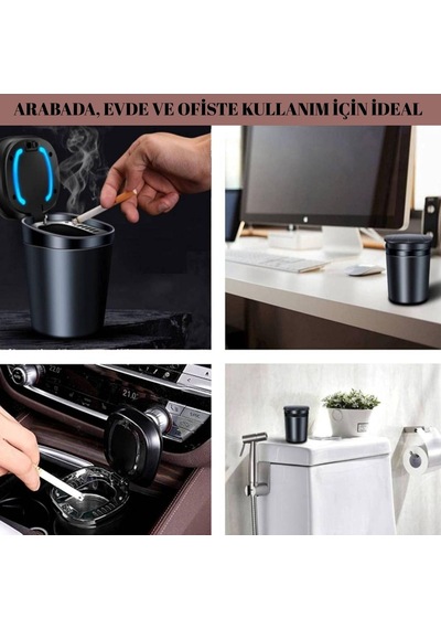 Araç İçi Küllük Işıklı Kapaklı Yanmaz Koku Geçirmez Multi Fonksiyon Üniversal Gümüş Renk Glz03504052