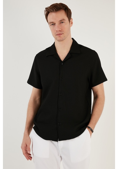 Buratti Apaş Yaka Kısa Kollu Regular Fit Erkek Gömlek Cf24S117842 Siyah
