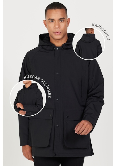 Ac&Co / Altınyıldız Classics Kapüşonlu Dik Yaka Standart Fit Erkek Kaban Sıyah Siyah Ac&Co / Altınyıldız Classics Kapüşonlu Dik Yaka Standart Fit Erkek Kaban Sıyah Siyah