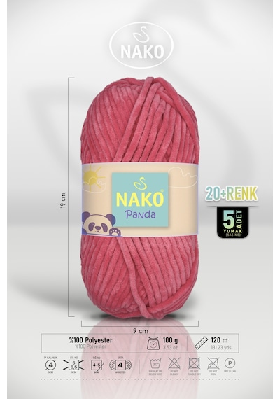 Panda - Fuşya 3100 - 5'li Paket - 100gr/120m - Kadife El Örgü İpi - Amigurumi Punch İpi