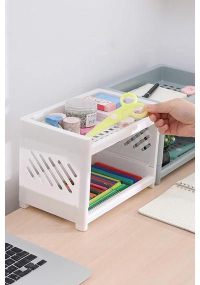 2 Katlı Beyaz Plastik Çok Amaçlı Makyaj Banyo Ofis Raf Organizeri 24x15x15 Cm Mıt1279 Diğer