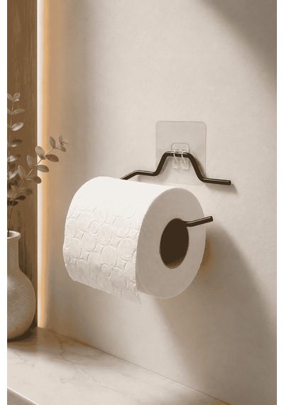 Edora Home Siyah Yapışkanlı Metal Tuvalet Kağıdı Askısı, Delmeden Montaj Banyo Wc Kağıt Havluluk Tuvalet Kağıtlığı