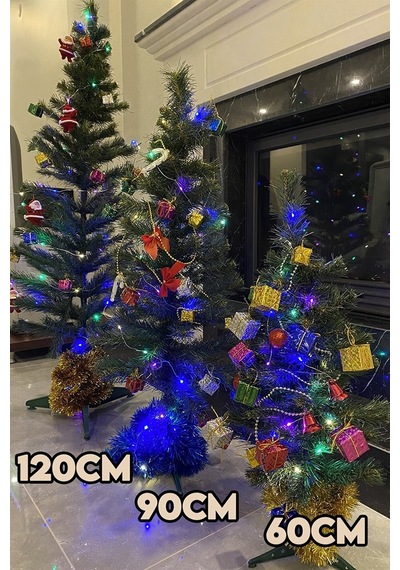 120 Cm Yılbaşı Çam Ağaç Seti 5 Metre Peri Led Işıklı Ve Yılbaşı Süsleri Paketi, Kar Spreyi