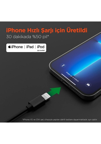 Omars MFI Sertifikalı Type-C to Lightning iPhone / Apple Uyumlu iPad  Örgülü Hızlı Şarj ve Data Kablosu 1 Metre Siyah