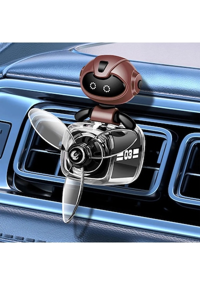 Pervaneli Klima Süsü Oto Koku Klipsi Siyah Uçaklı Kahverengi Pilot Robot Hava Ferahlatıcı Maskot 1 Adet