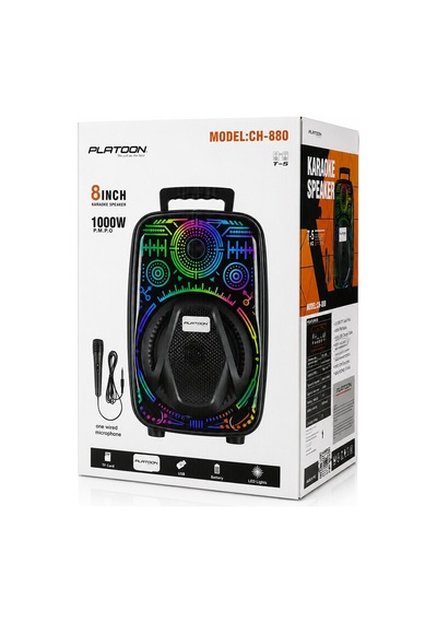 Platoon Pl-4660 Ch-880 Karaoke Speaker Hoparlör Dc 5v 8'' Inch Mikrofonlu Usb Sarjlı Rgb Işıklı Bt