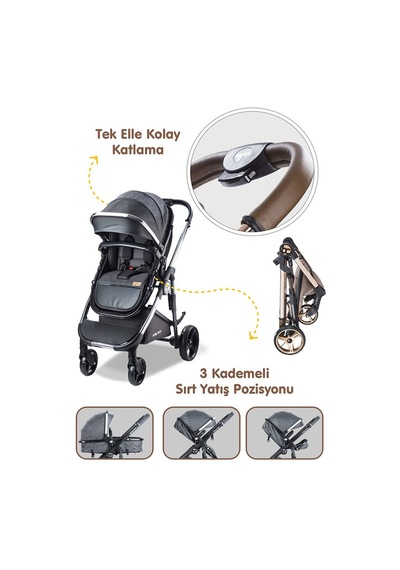 Baby Care Bebek Arabası - Bc 440 Colarado Chrome - Travel Pusetli Krom Bebek Arabası