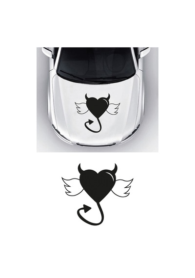 Kalp Şeytan Sticker, Oto Sticker, Motor Sticker 20x17 Cm