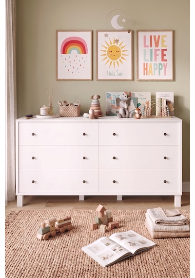 Robin Home Lena Bebek Çocuk Odası Geniş Şifonyer 6 Çekmeceli Ahşap Ayaklı Beyaz