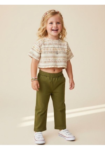 Zekids Kız Çocuk Yüksek Bel Pantolon-16976 Haki